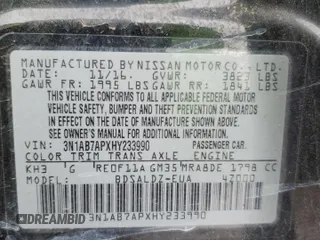 2017 Nissan Sentra SV with VIN 3N1AB7APXHY233990, listed as a Copart auction lot 59626525 with 100,069 mi miles and Salvage title. Bid and sale history available at DreamBid. Image 12.