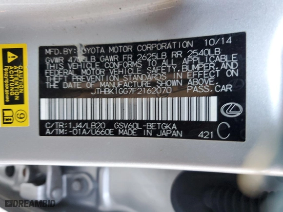 2015 Lexus ES 350 with VIN JTHBK1GG7F2162070, listed as a Copart auction lot 87686705 with 60,303 mi miles and Non Repairable. Bid and sale history available at carsss.com. Image 13.
