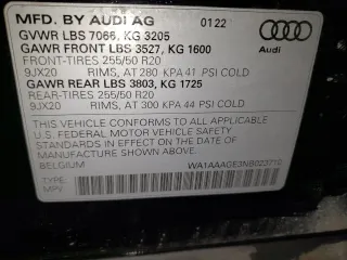 2022 Audi e-tron Premium z VIN WA1AAAGE3NB023710, wystawiony jako Copart lot #57508235 z przebiegiem 23 483 mil mil oraz Tytuł czysty. Historia ofert i sprzedaży dostępna na DreamBid. Obrazek 13.