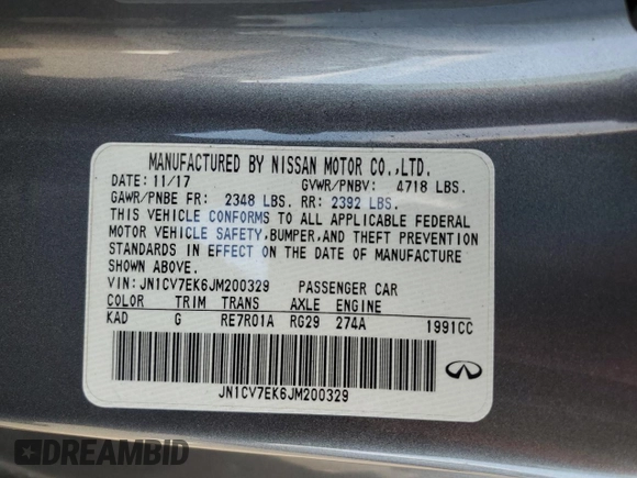 2018 Infiniti Q60 Luxe with VIN JN1CV7EK6JM200329, listed as a Copart auction lot 46535955 with 54,059 mi miles and Salvage Title. Bid and sale history available at carsss.com. Image 12.