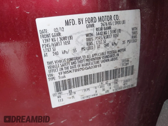 2013 Ford Explorer с VIN 1FM5K7B97DGA03815, выставлен на аукционе IAAI как лот 41754450 с пробегом 175 831 миль миль и . История ставок и продаж доступна на DreamBid. Изображение 9.