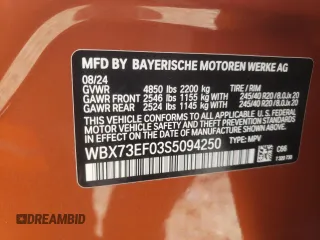 2025 BMW X1 xDrive28i with VIN WBX73EF03S5094250, listed as a Copart auction lot 51174465 with 51 mi miles and Salvage title. Bid and sale history available at DreamBid. Image 16.