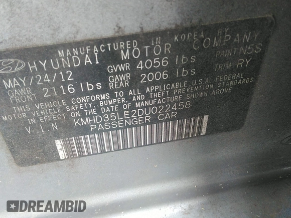 2013 Hyundai Elantra с VIN KMHD35LE2DU022458, выставлен на аукционе IAAI как лот 42479149 с пробегом 191 511 миль миль и . История ставок и продаж доступна на DreamBid. Изображение 9.