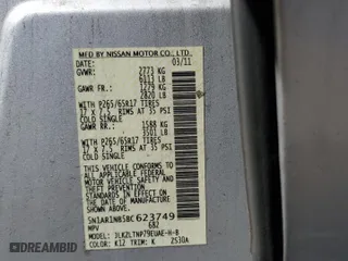 2011 Nissan Pathfinder LE with VIN 5N1AR1NB5BC623749, listed as a Copart auction lot 51309485 with 199,545 mi miles and Salvage Title. Bid and sale history available at carsss.com. Image 14.