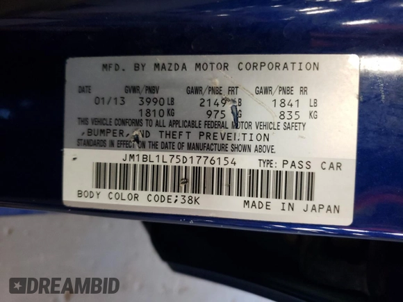 2013 Mazda 3 i Touring with VIN JM1BL1L75D1776154, listed as a Copart auction lot 54899595 with 72,463 mi miles and Salvage Title. Bid and sale history available at DreamBid. Image 13.
