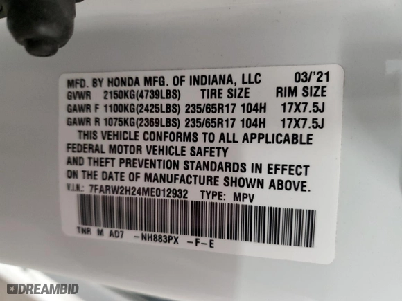 2021 Honda CR-V LX with VIN 7FARW2H24ME012932, listed as a Copart auction lot 87924175 with 39,084 mi miles and Salvage Title. Bid and sale history available at carsss.com. Image 15.