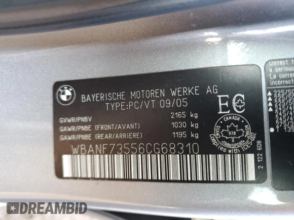 2006 BMW 5 Series 530xi with VIN WBANF73556CG68310, listed as a Copart auction lot 47475475 with 189,113 mi miles and Clean Title. Bid and sale history available at DreamBid. Image 12.