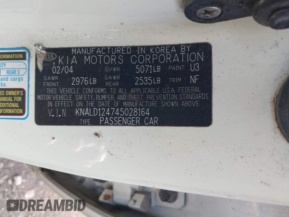 2004 Kia Amanti z VIN KNALD124745028164, wystawiony jako IAAI lot #41855331 z przebiegiem 165 072 mil mil oraz . Historia ofert i sprzedaży dostępna na DreamBid. Obrazek 9.