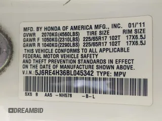 2011 Honda CR-V LX with VIN 5J6RE4H36BL045342, listed as a IAAI auction lot 41892492 with 114,027 mi miles. Bid and sale history available at carsss.com. Image 9.