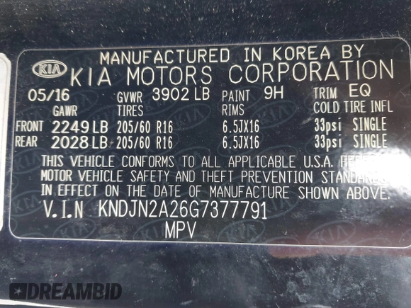 2016 Kia Soul with VIN KNDJN2A26G7377791, listed as a IAAI auction lot 41853936 with 110,023 mi miles. Bid and sale history available at carsss.com. Image 9.