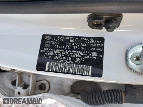 2020 Hyundai Venue SE with VIN KMHRB8A34LU018437, listed as a Copart auction lot 53122505 with 64,674 mi miles and Salvage title. Bid and sale history available at DreamBid. Image 13.
