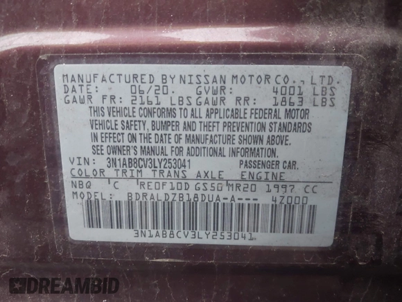 2020 Nissan Sentra SV with VIN 3N1AB8CV3LY253041, listed as a IAAI auction lot 41533870 with 117,212 mi miles. Bid and sale history available at carsss.com. Image 9.