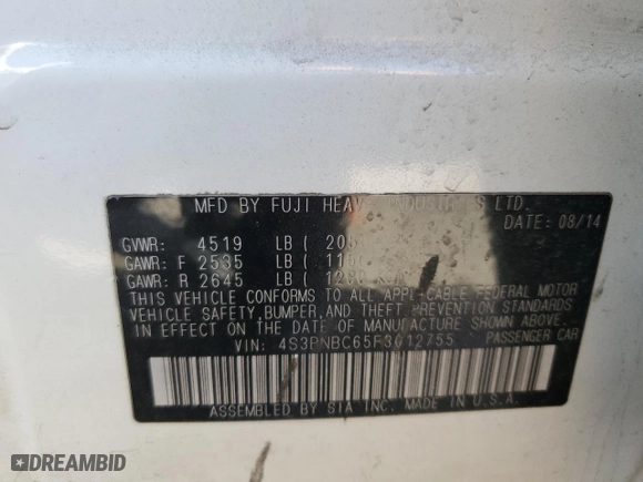 2015 Subaru Legacy 2.5i Premium with VIN 4S3BNBC65F3012755, listed as a Copart auction lot 45547265 with 139,553 mi miles and Salvage Title. Bid and sale history available at carsss.com. Image 13.