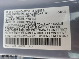 2022 Honda Accord Sedan Sport SE with VIN 1HGCV1F4XNA045092, listed as a Copart auction lot 47649735 with 29,976 mi miles and Salvage Title. Bid and sale history available at carsss.com. Image 12.
