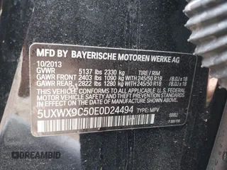 2014 BMW X3 xDrive28i with VIN 5UXWX9C50E0D24494, listed as a IAAI auction lot 41947605 with Not Provided miles and . Bid and sale history available at DreamBid. Image 9.