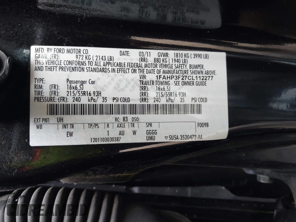 2012 Ford Focus SE with VIN 1FAHP3F27CL112277, listed as a IAAI auction lot 42053243 with 104,885 mi miles. Bid and sale history available at carsss.com. Image 9.