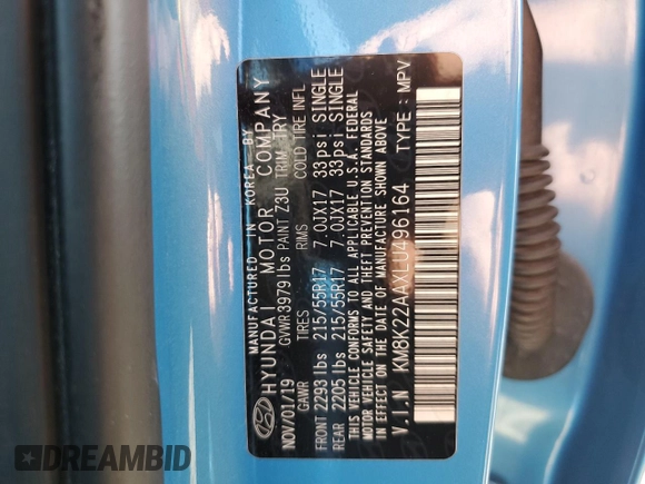2020 Hyundai Kona SEL with VIN KM8K22AAXLU496164, listed as a Copart auction lot 53745405 with 39,887 mi miles and Salvage Title. Bid and sale history available at DreamBid. Image 14.