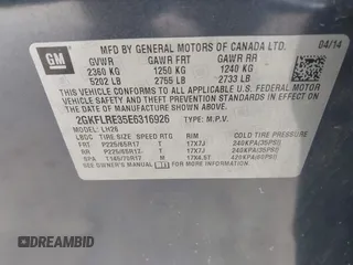 2014 GMC Terrain SLE z VIN 2GKFLRE35E6316926, wystawiony jako IAAI lot #41395057 z przebiegiem 165 055 mil mil oraz . Historia ofert i sprzedaży dostępna na DreamBid. Obrazek 9.