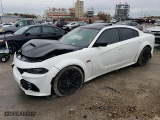 2023 Dodge Charger Scat Pack Widebody with VIN 2C3CDXGJ4PH547923, listed as a Copart auction lot 42851485 with 43,905 mi miles and Salvage Title. Bid and sale history available at carsss.com. Image 1.