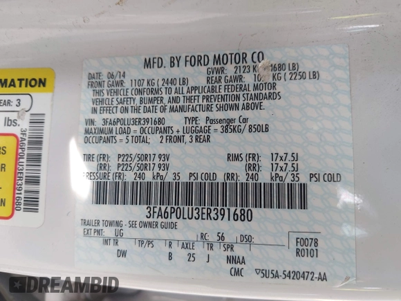 2014 Ford Fusion SE Hybrid z VIN 3FA6P0LU3ER391680, wystawiony jako IAAI lot #42643934 z przebiegiem 102 578 mil mil oraz . Historia ofert i sprzedaży dostępna na DreamBid. Obrazek 9.