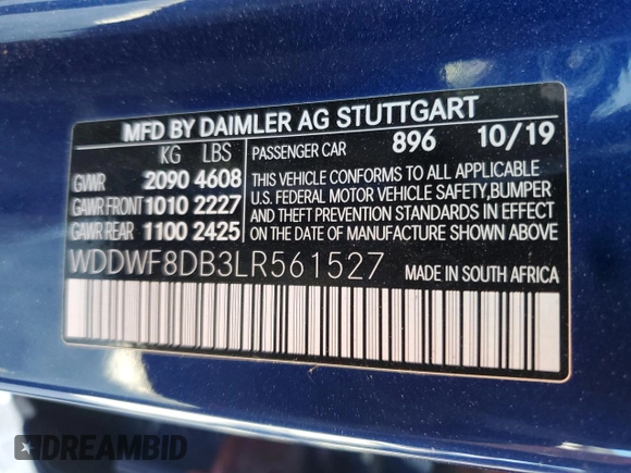 2020 Mercedes-Benz C 300 с VIN WDDWF8DB3LR561527, выставлен на аукционе Copart как лот 56766055 с пробегом 27 056 миль миль и Списание • Salvage title. История ставок и продаж доступна на DreamBid. Изображение 12.
