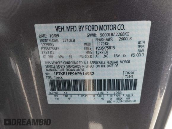 2010 Ford Ranger XL с VIN 1FTKR1EE9APA14982, выставлен на аукционе IAAI как лот 42303924 с пробегом 154 956 миль миль и . История ставок и продаж доступна на DreamBid. Изображение 9.