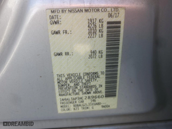 2017 Nissan Altima 2.5 S with VIN 1N4AL3AP3HC289660, listed as a Copart auction lot 50199675 with 151,180 mi miles and Salvage Title. Bid and sale history available at carsss.com. Image 12.