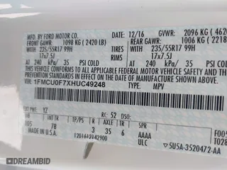 2017 Ford Escape S with VIN 1FMCU0F7XHUC49248, listed as a IAAI auction lot 42110431 with 48,481 mi miles. Bid and sale history available at carsss.com. Image 9.