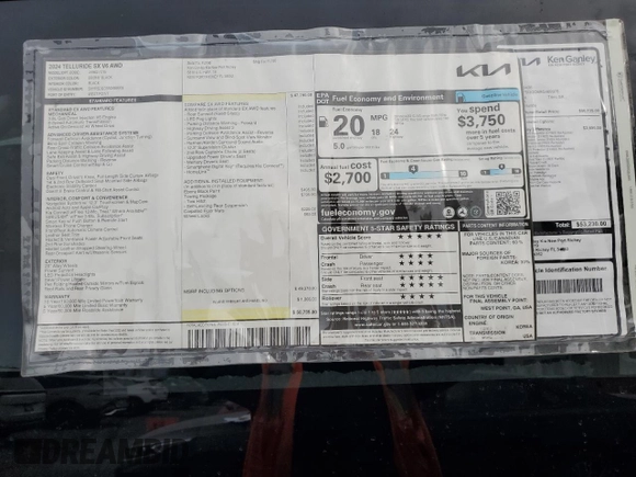 2024 Kia Telluride SX X-Line with VIN 5XYP5DGC6RG469978, listed as a Copart auction lot 81030984 with Not Provided miles and Salvage Title. Bid and sale history available at carsss.com. Image 13.