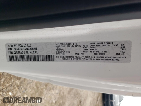 2022 Ram 1500 Tradesman with VIN 3C6JR6DG2NG395748, listed as a Copart auction lot 44686895 with 32,991 mi miles and Salvage title. Bid and sale history available at DreamBid. Image 13.