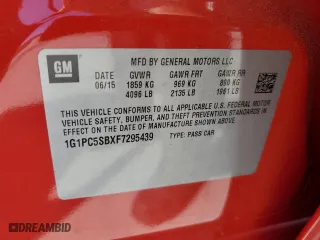 2015 Chevrolet Cruze LT with VIN 1G1PC5SBXF7295439, listed as a Copart auction lot 53304545 with 89,140 mi miles and Salvage Title. Bid and sale history available at carsss.com. Image 13.