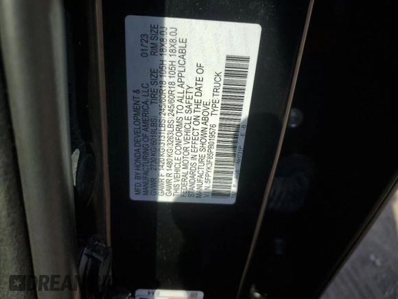 2023 Honda Ridgeline Black Edition with VIN 5FPYK3F85PB019576, listed as a Copart auction lot 48588305 with 56,563 mi miles and Salvage title. Bid and sale history available at DreamBid. Image 14.