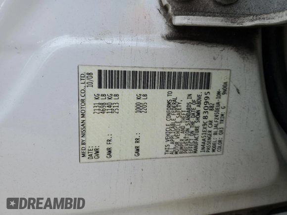 2009 Nissan Maxima SV z VIN 1N4AA51EX9C830995, wystawiony jako Copart lot #55280635 z przebiegiem Nie podano mil oraz Szkoda całkowita • Salvage title. Historia ofert i sprzedaży dostępna na DreamBid. Obrazek 13.