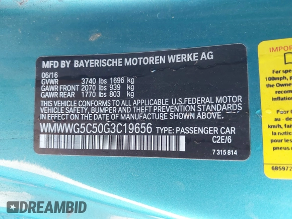 2016 MINI Convertible z VIN WMWWG5C50G3C19656, wystawiony jako IAAI lot #41429611 z przebiegiem 60 873 mil mil oraz . Historia ofert i sprzedaży dostępna na DreamBid. Obrazek 9.
