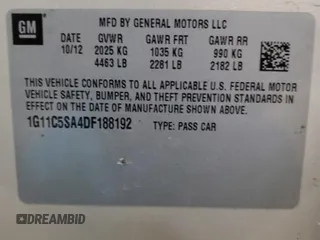 2013 Chevrolet Malibu LT with VIN 1G11C5SA4DF188192, listed as a Copart auction lot 51201635 with 109,781 mi miles and Salvage Title. Bid and sale history available at DreamBid. Image 14.