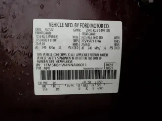 2022 Ford Explorer Platinum with VIN 1FM5K8HW4NNA06011, listed as a Copart auction lot 84296524 with 51,429 mi miles and Salvage Title. Bid and sale history available at carsss.com. Image 15.