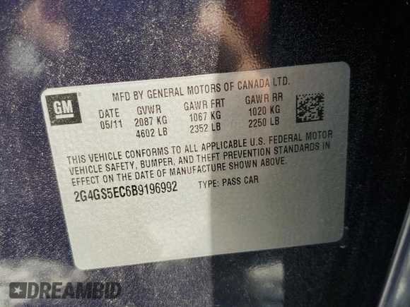 2011 Buick Regal CXL RL4 z VIN 2G4GS5EC6B9196992, wystawiony jako Copart lot #54180635 z przebiegiem 70 788 mil mil oraz Szkoda całkowita • Salvage title. Historia ofert i sprzedaży dostępna na DreamBid. Obrazek 12.