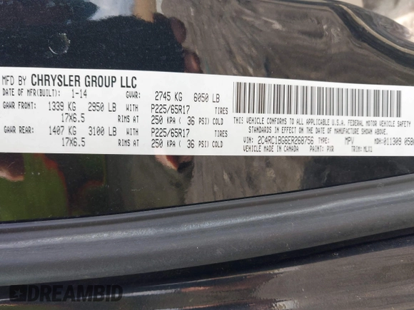 2014 Chrysler Town & Country Touring with VIN 2C4RC1BG6ER268756, listed as a IAAI auction lot 42036502 with 240,395 mi miles. Bid and sale history available at carsss.com. Image 9.