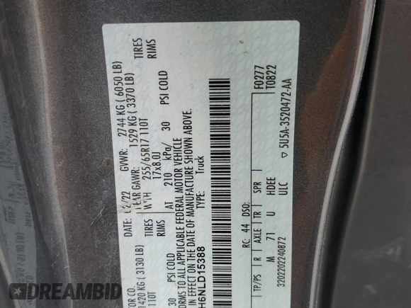 2022 Ford Ranger XL with VIN 1FTER4FH6NLD15388, listed as a Copart auction lot 53460775 with 68,351 mi miles and Salvage Title. Bid and sale history available at carsss.com. Image 12.