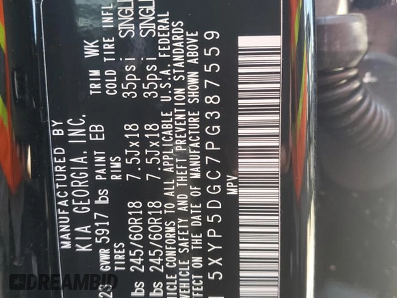2023 Kia Telluride SX X-Line with VIN 5XYP5DGC7PG387559, listed as a Copart auction lot 73749914 with 15,971 mi miles and Non repairable. Bid and sale history available at DreamBid. Image 14.