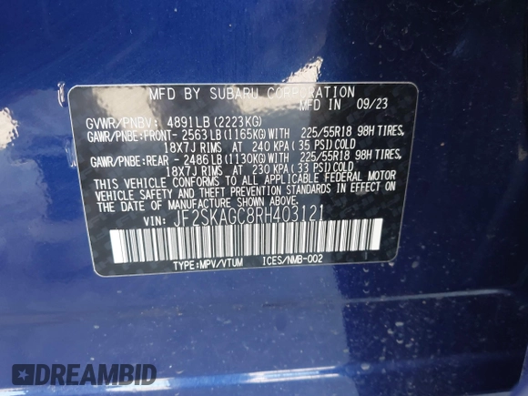 2024 Subaru Forester Sport with VIN JF2SKAGC8RH403121, listed as a IAAI auction lot 41666365 with 15,145 mi miles. Bid and sale history available at carsss.com. Image 9.