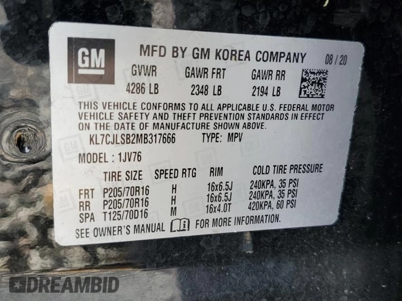 2021 Chevrolet Trax LT z VIN KL7CJLSB2MB317666, wystawiony jako Copart lot #61003525 z przebiegiem 75 754 mil mil oraz Nie do naprawy • Non repairable. Historia ofert i sprzedaży dostępna na DreamBid. Obrazek 14.