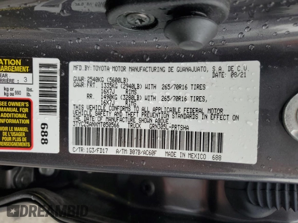 2021 Toyota Tacoma SR z VIN 3TYCZ5ANXMT050566, wystawiony jako Copart lot #57315615 z przebiegiem Nie podano mil oraz Szkoda całkowita • Salvage title. Historia ofert i sprzedaży dostępna na DreamBid. Obrazek 13.