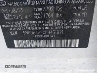 2013 Hyundai Elantra GLS с VIN 5NPDH4AEXDH431921, выставлен на аукционе IAAI как лот 42210114 с пробегом 87 770 миль миль и . История ставок и продаж доступна на DreamBid. Изображение 9.