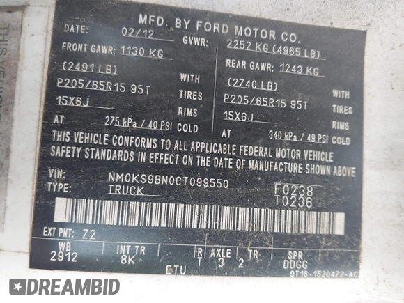 2012 Ford Transit Connect XLT with VIN NM0KS9BN0CT099550, listed as a IAAI auction lot 42213571 with 157,158 mi miles and . Bid and sale history available at DreamBid. Image 9.