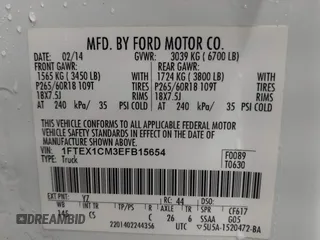 2014 Ford F-150 XL with VIN 1FTEX1CM3EFB15654, listed as a IAAI auction lot 41599447 with 148,481 mi miles and . Bid and sale history available at DreamBid. Image 9.