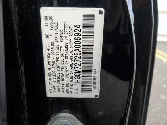 2005 Honda Accord Cpe EX with VIN 1HGCM72725A006924, listed as a Copart auction lot 82297104 with NaN miles and Salvage Title. Bid and sale history available at carsss.com. Image 12.