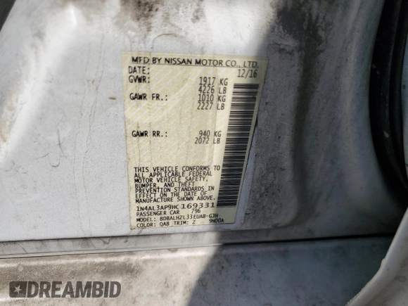 2017 Nissan Altima SV z VIN 1N4AL3AP9HC169331, wystawiony jako Copart lot #58985845 z przebiegiem 161 730 mil mil oraz Szkoda całkowita • Salvage title. Historia ofert i sprzedaży dostępna na DreamBid. Obrazek 12.