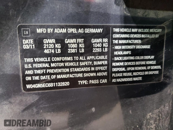 2011 Buick Regal CXL RL1 с VIN W04GN5EC6B1132820, выставлен на аукционе Copart как лот 55699915 с пробегом 180 899 миль миль и Чистый • Clean title. История ставок и продаж доступна на DreamBid. Изображение 12.