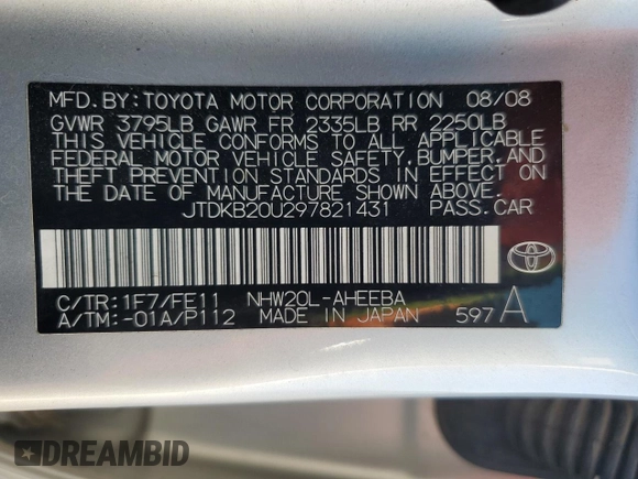 2009 Toyota Prius with VIN JTDKB20U297821431, listed as a Copart auction lot 56045555 with 231,882 mi miles and Salvage Title. Bid and sale history available at DreamBid. Image 12.